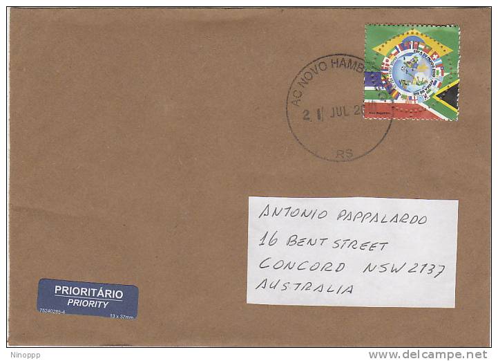 Brazil 2010 Wold Cup Stamp On Cover Sent To Australia - Other & Unclassified