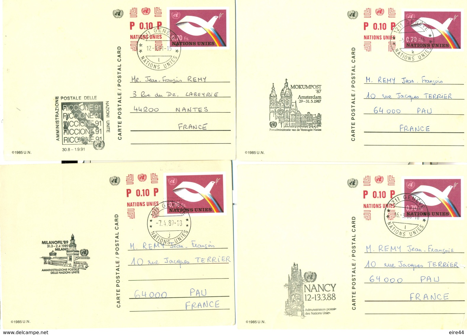 United Nations Switzerland 10 Postal Stationery France Italy - Autres & Non Classés