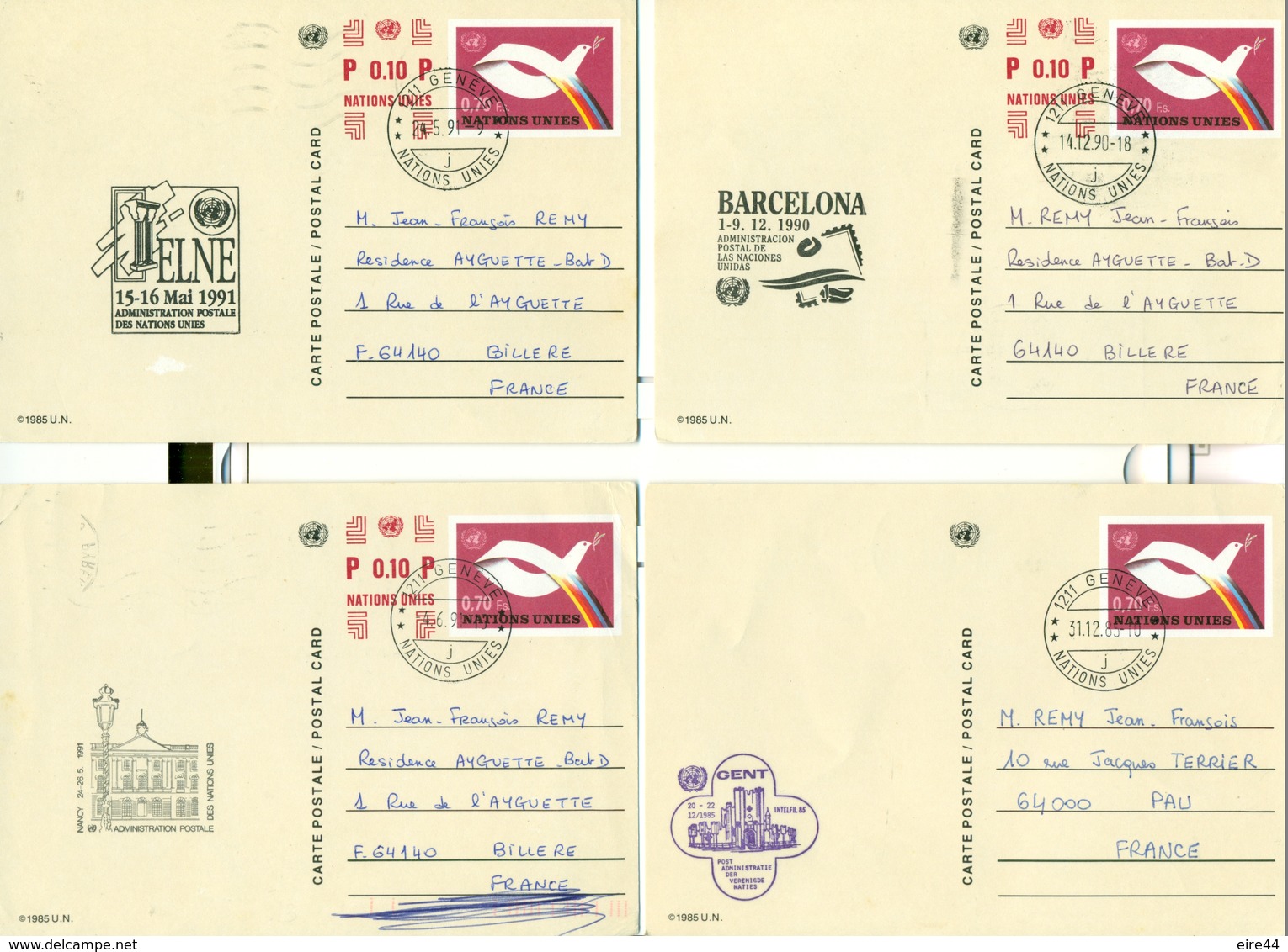 United Nations Switzerland 10 Postal Stationery France Italy - Autres & Non Classés