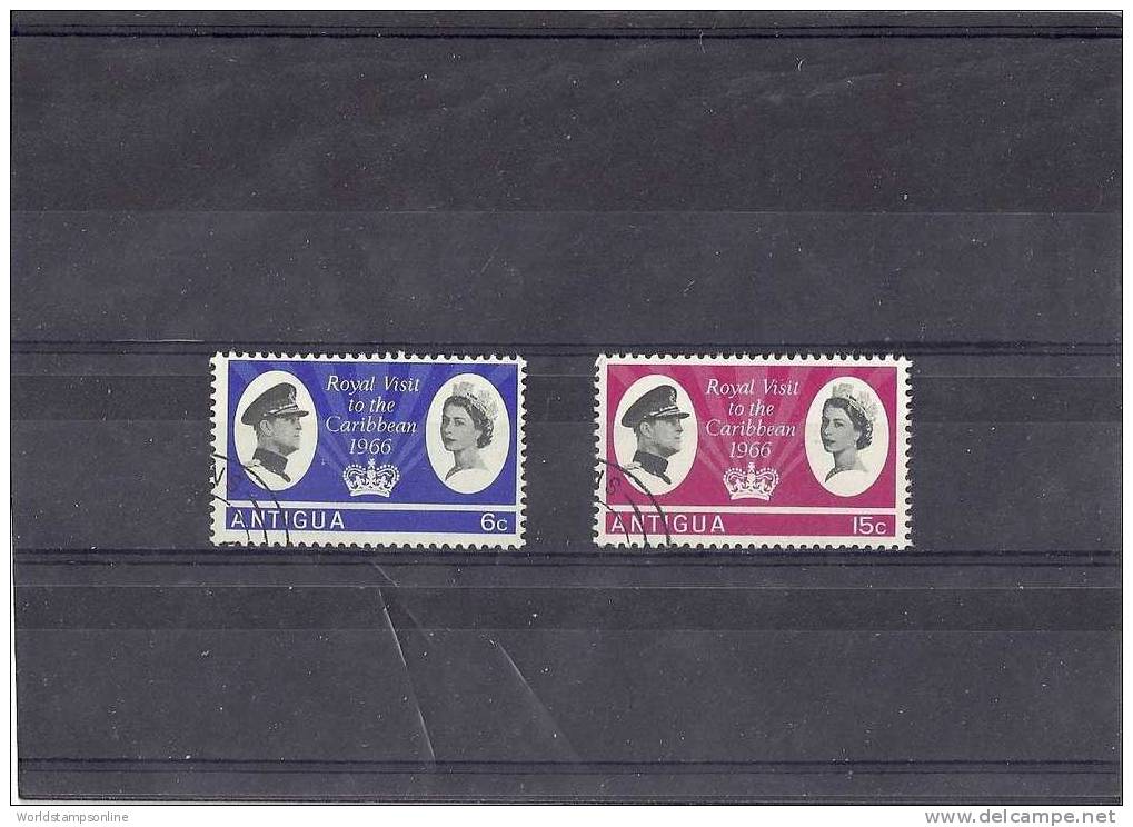 Antigua, Serie 2, Year 1966, SG 174-175, Royal Visit To The Caribbean, O (gest.) - Antigua En Barbuda (1981-...)