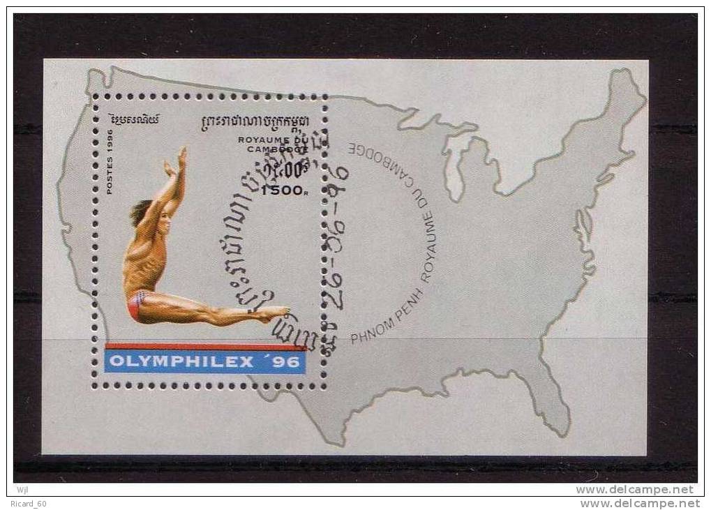 Bloc Du Cambodge, Jeux Olympiques D'atlanta, Plongeon,natation,olymphilex96, Carte Des Usa .1996 - Ete 1996: Atlanta