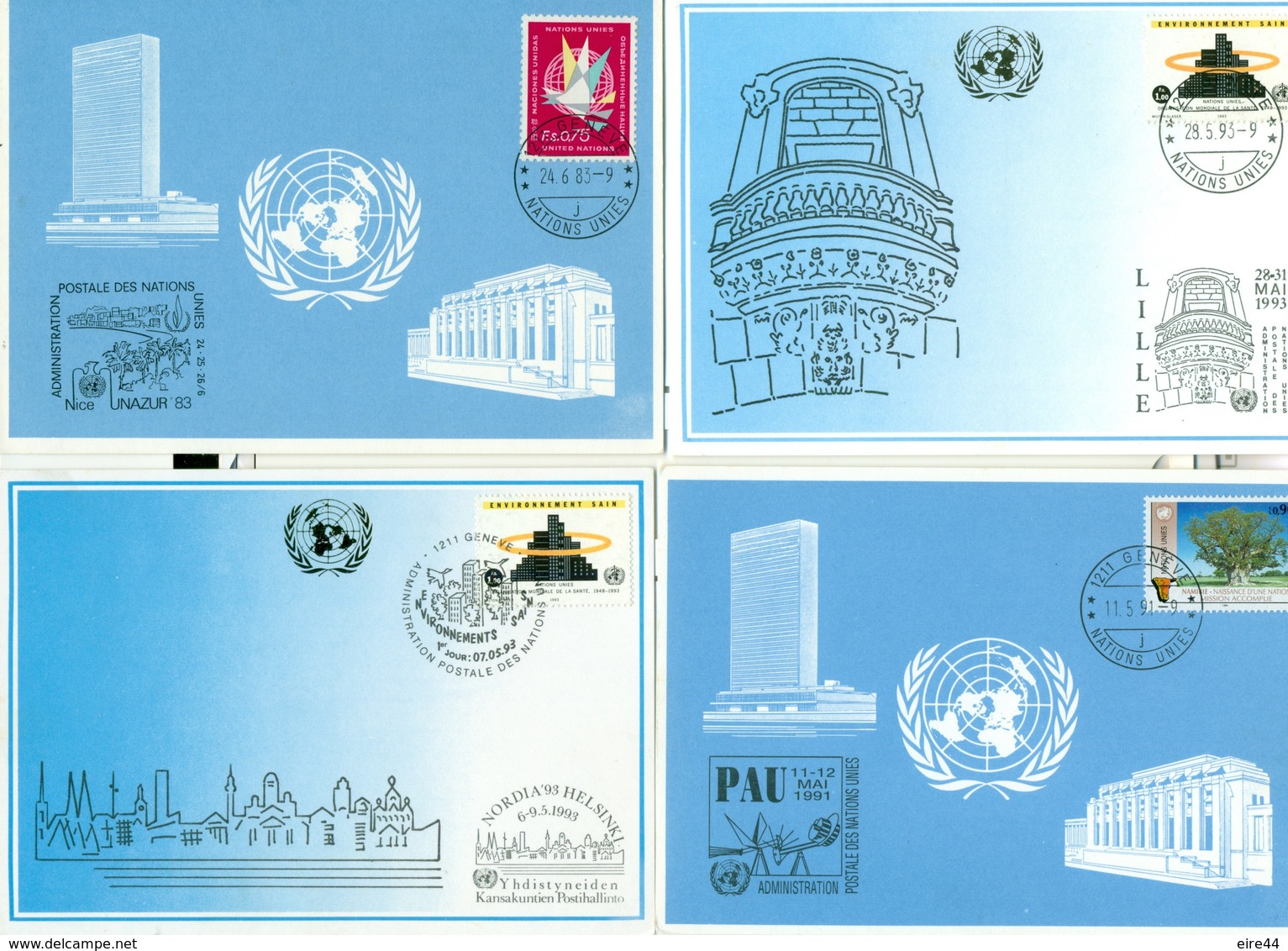 United Nations Switzerland 11 Postcards  Blue Card Europe - FDC