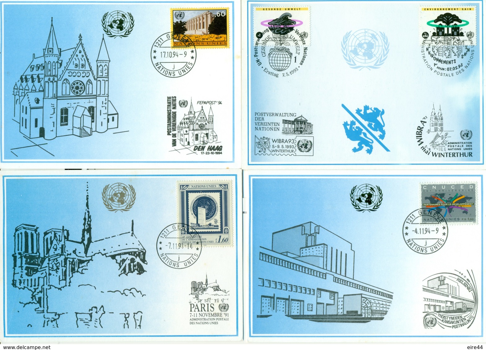 United Nations Switzerland 11 Postcards  Blue Card Europe - FDC