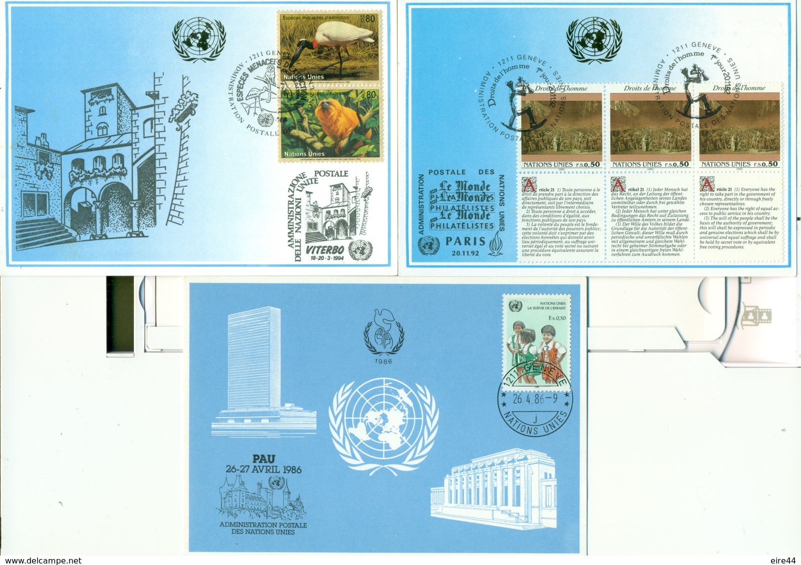 United Nations Switzerland 11 Postcards  Blue Card Europe - FDC