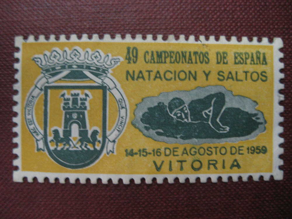 ALAVA Vitoria 1959 49 Campeonatos España Natacion Saltos Sauts Trampoline Trampolin Viñeta Poster Stamp Label Cinderella - Schwimmen