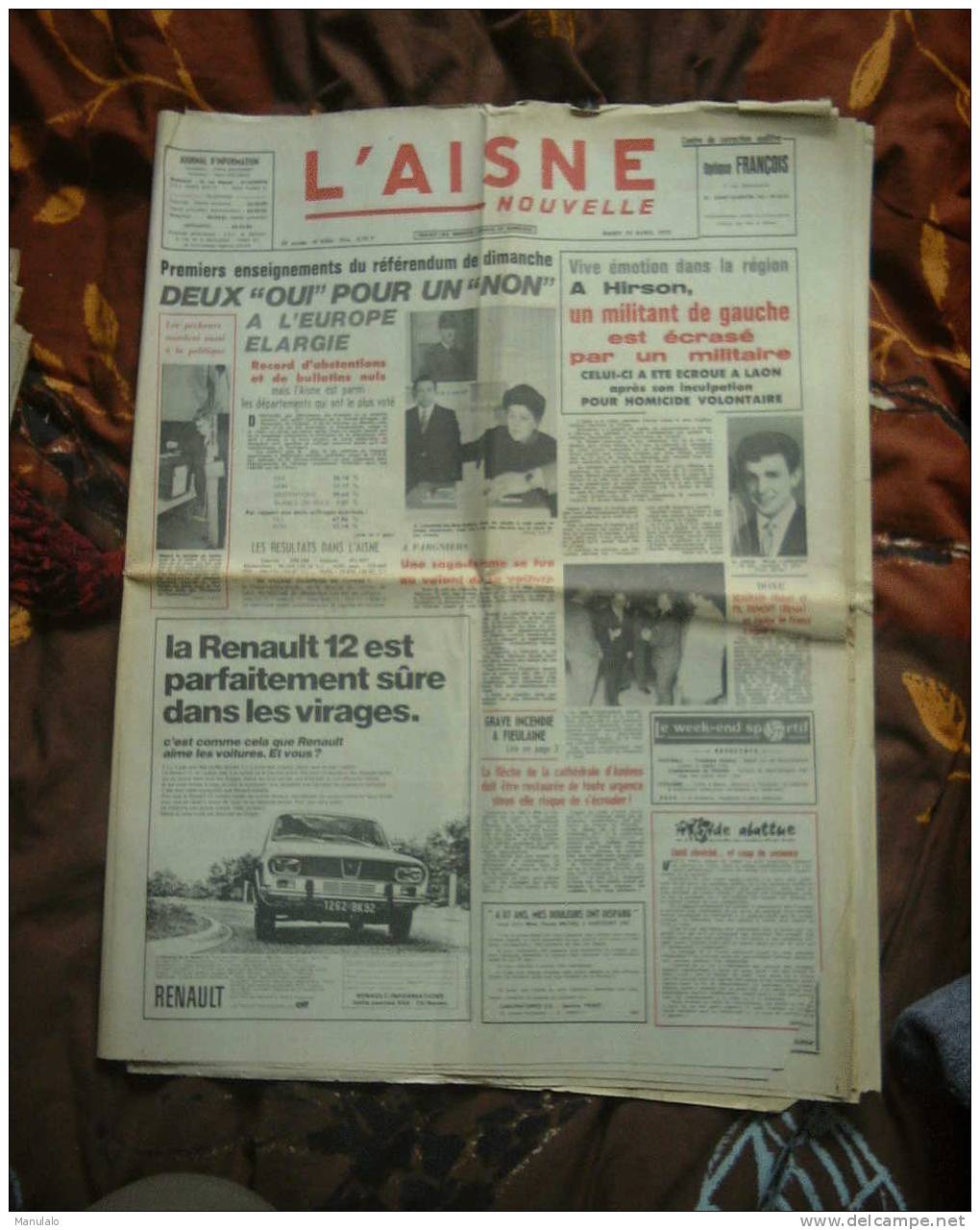 Journal - L´aisne Nouvelle - Mardi 25 Avril 1972 - Andere & Zonder Classificatie