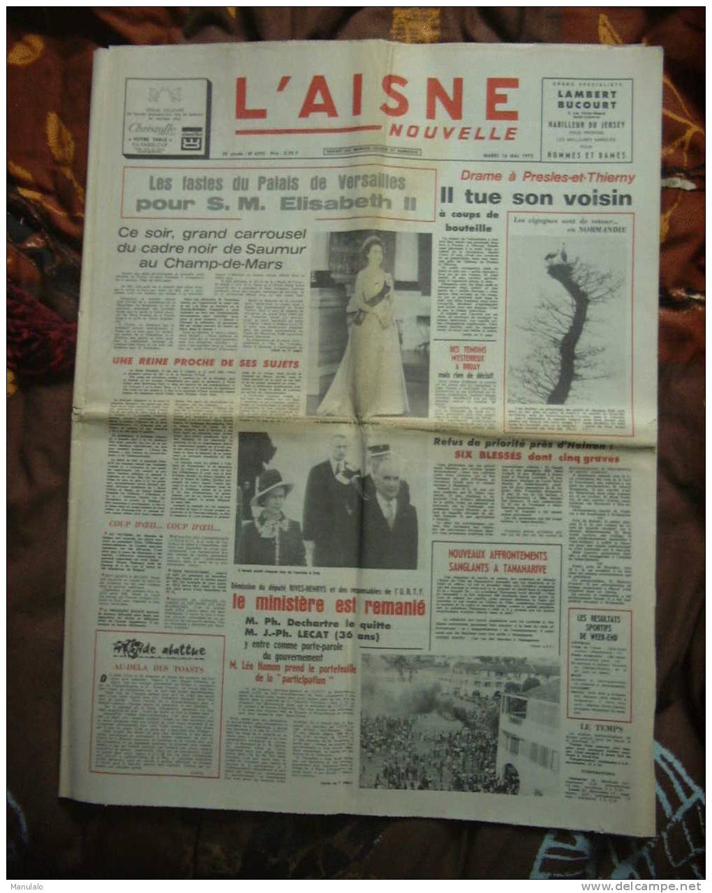 Journal - L´aisne Nouvelle - Mardi 16 Mai 1972 - Sonstige & Ohne Zuordnung