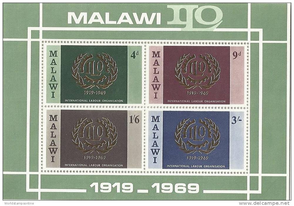 Malawi, 4 Stamps In Block, Year 1969, G MS 328, 50th Anniversary Of Org. Of International Labour, MNH/PF - Malawi (1964-...)