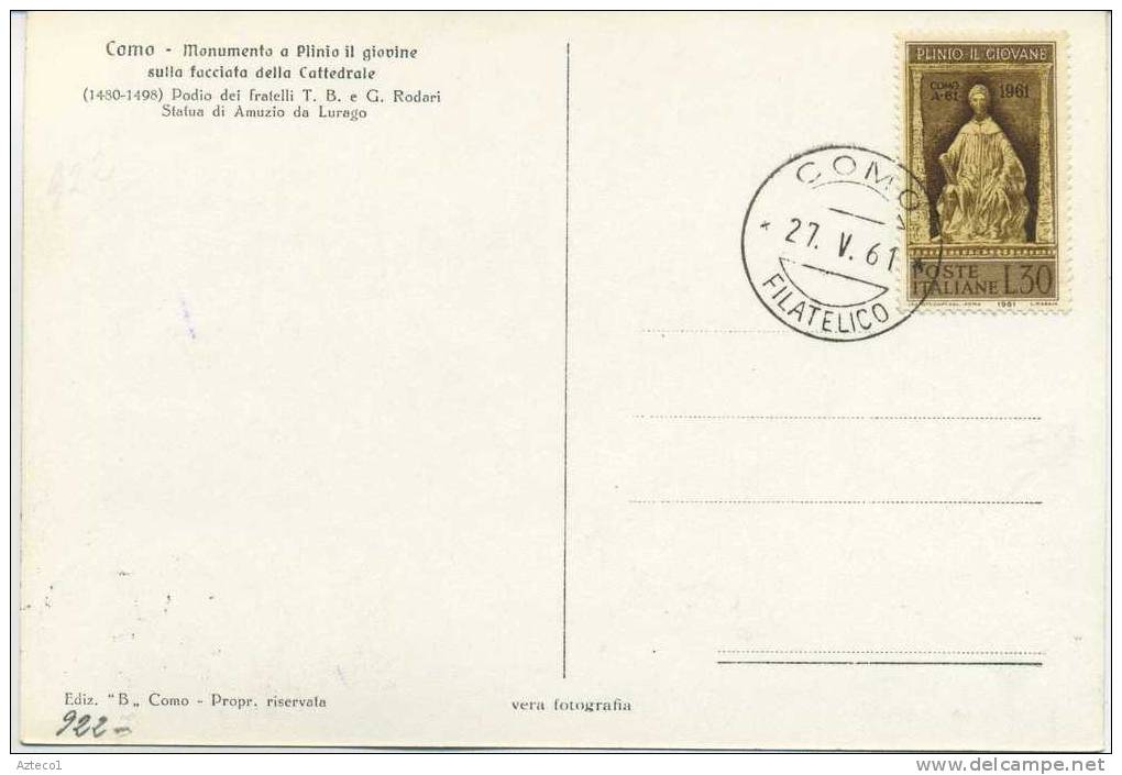 ITALIA - FDC MAXIMUM CARD 1961 - PLINIO IL GIOVANE - Cartes-Maximum (CM)