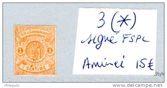 Luxembourg 1859-63, Armoirie, 3 Aminci Neuf  Sg (signé Fédération), Cote 180 € - 1859-1880 Armarios