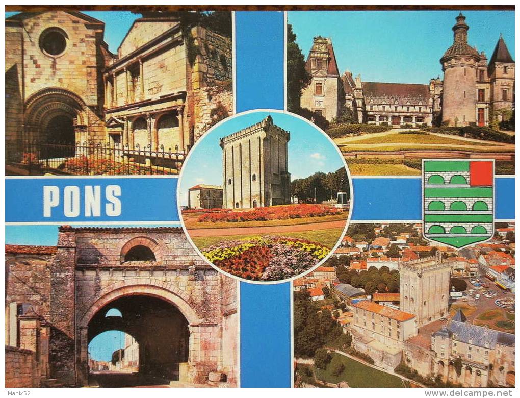 17 - PONS - Vue Générale, Le Donjon... Multivues Avec Blason - Pons