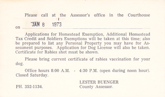 UX58 Paul Rever -  L. D. & Margaret Brownson - From County Assessor Lester Buenger - 1961-80