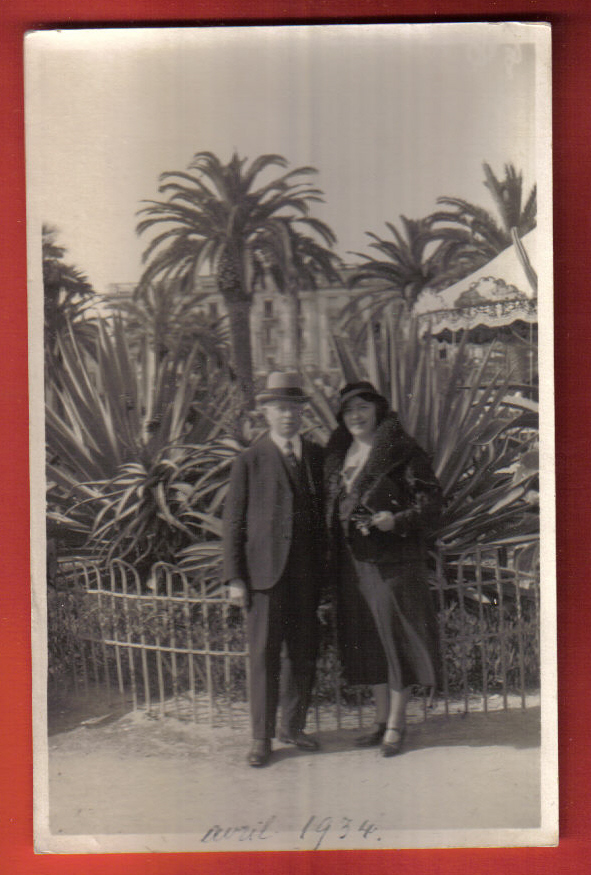 M987 Carte-Photo-Karte Couple, Probablement à Nice.Mention Avril 1934.Photo Jardin Albert 1er Nice. - Photographie