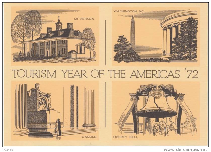 Scott # UXC13, Tourism Year Of The Americas1972 15-cent Airmail Postal Card Stationery, Niagra Falls, Liberty Bell - 1961-80