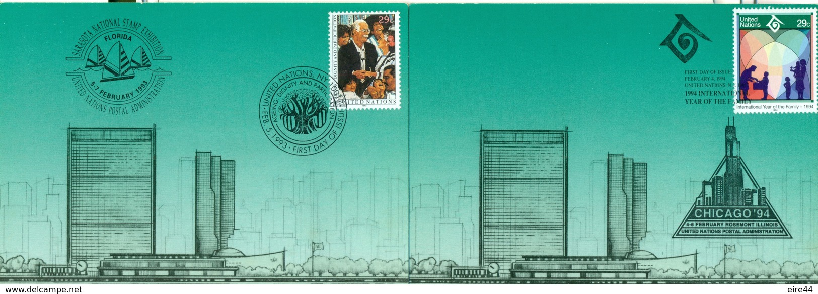 United Nations New York 6 FDC Green Card Exhibition Chicago Sarasota New York - FDC