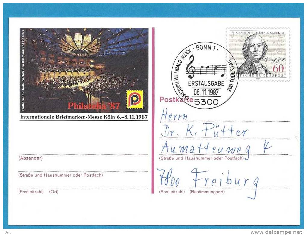 Deutschland Ganzsache Gestempelt Bonn 6.11.1987. Michel Nr. PSo 15. Philatelia 87 Internationale Briefmarken-Messe Köln - Cartes Postales - Oblitérées