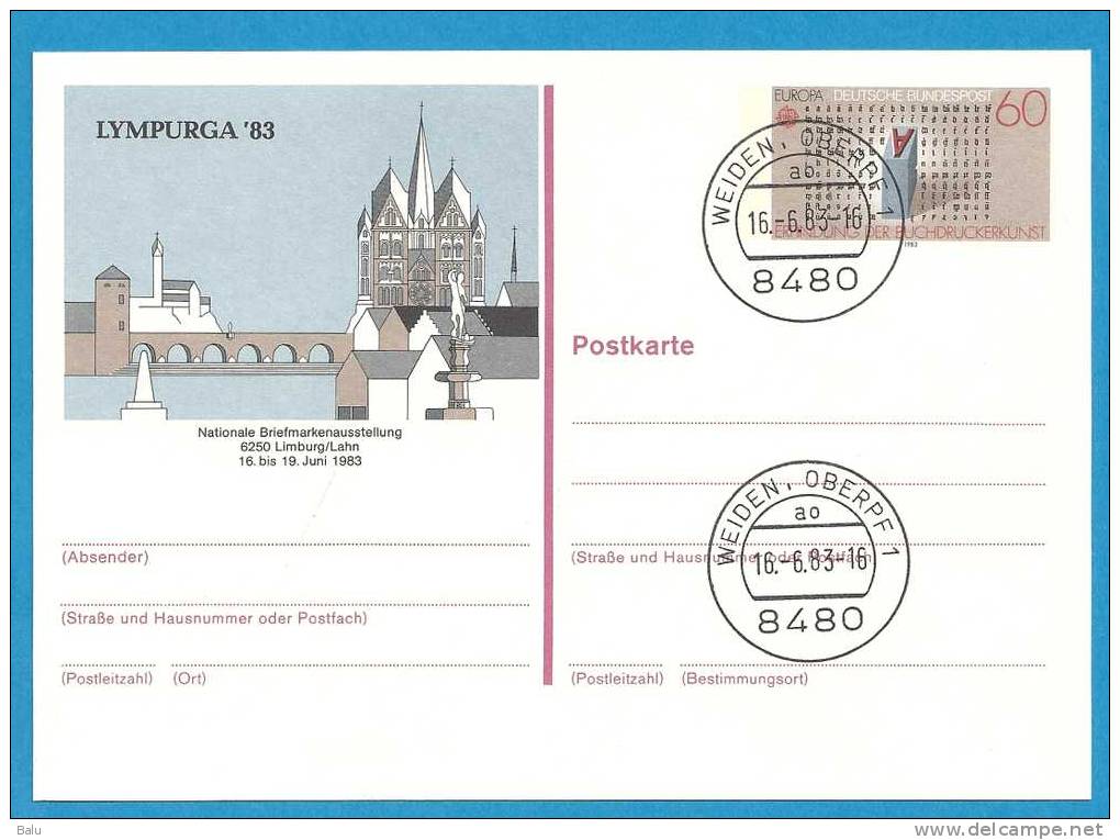 Deutschland Ganzsache Gestempelt Weiden 16.6.1983 PSo 8 LYMPURGA 83 Nationale Briefmarkenausstellung Limburg/Lahn - Cartes Postales - Oblitérées