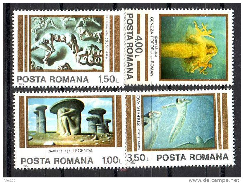 ROMANIA  1982 ** ,  PAINTINGS SABIN BALASA, MNH,OG. - Unused Stamps