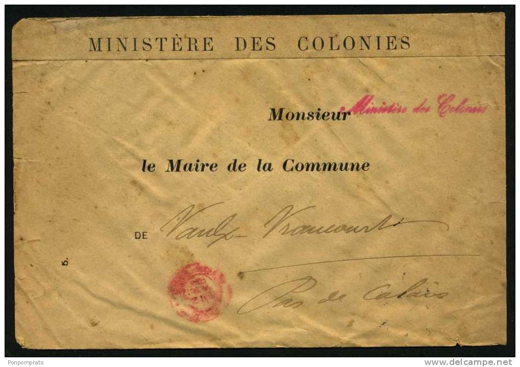 Pli  EN Franchise Pour VAULX-VRANCOURT Avec Marques Postales : MINITERE DES COLONIES - ....-1700: Précurseurs
