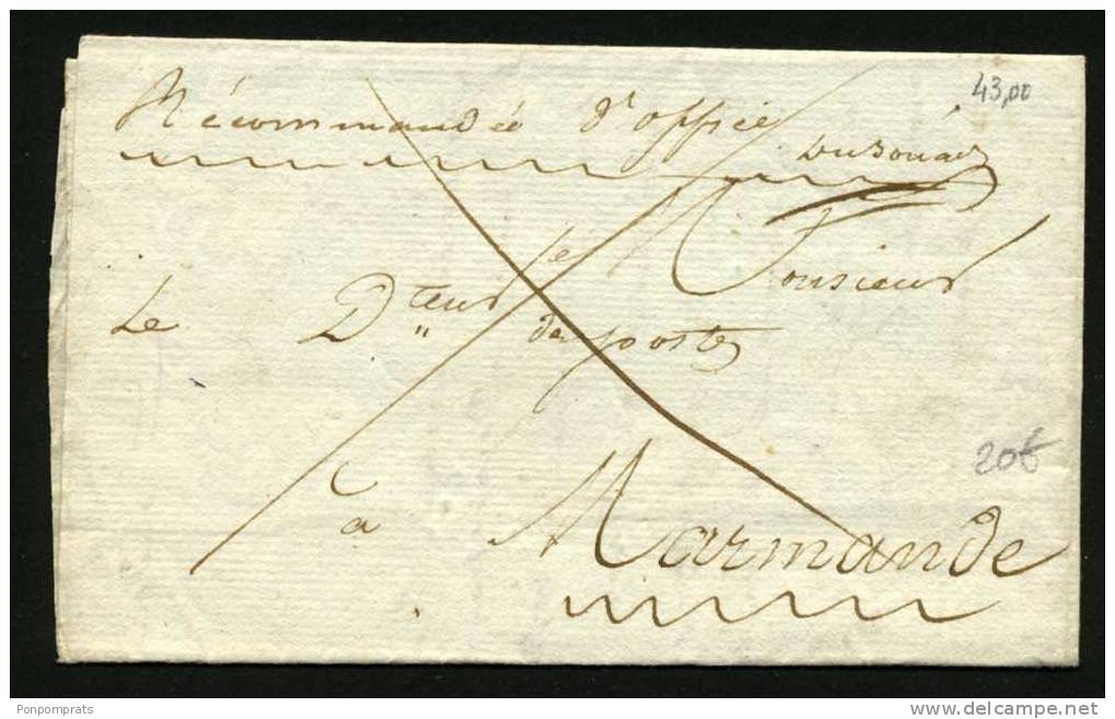 Pli En FRANCHISE RECOMMANDE D'OFFICE 1814 De CONDOM Pour MARMANDE Avec Marques Postales : Recommandé D'office + Paraphe - 1801-1848: Précurseurs XIX