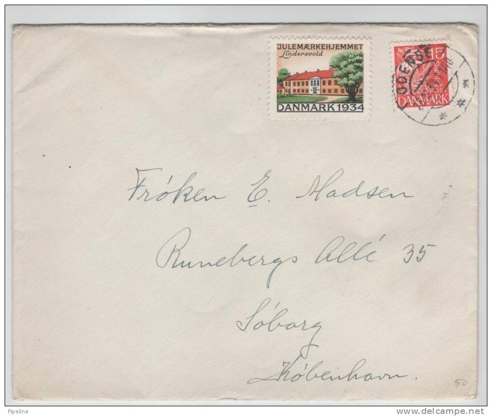 Denmark Cover Odense 23-12-1934 With Private CHRISTMAS SEAL LINDERSVOLD 1934 - Covers & Documents