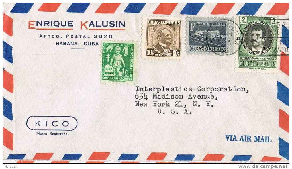 Carta Aerea HABANA (Cuba) 1956 A Estados Unidos. Pro Tuberculosos - Covers & Documents