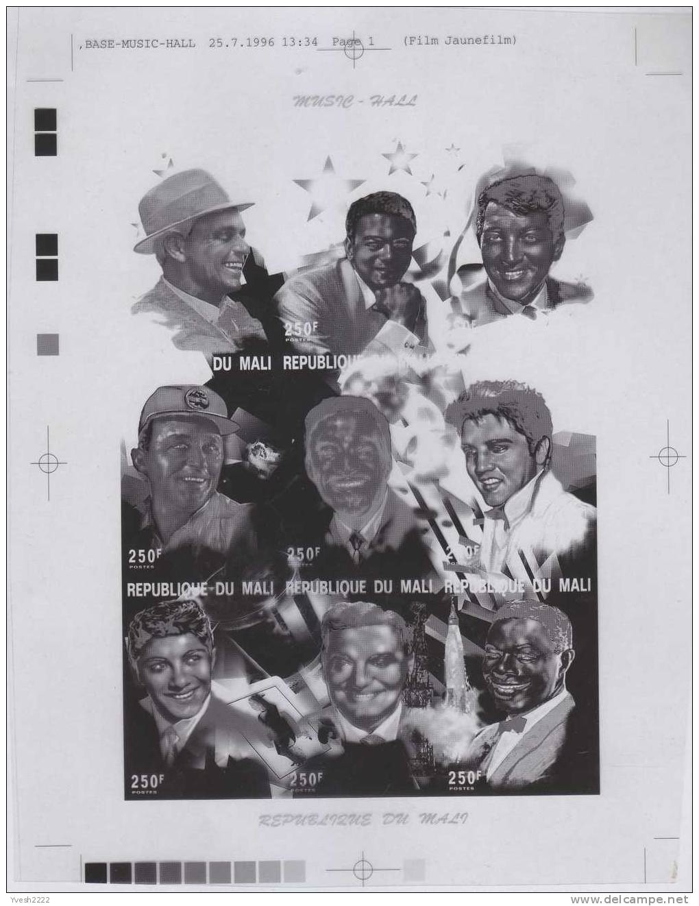 Mali 1997. Set Of 4 Offset Printing Films : Black, Yellow, Cyan & Magenta. Music Hall. Sinatra, Dean Martin, Elvis,... - Musica