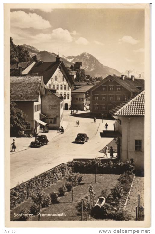 Sonthofen (Bavaria) Germany, Premenadestrasse Street Scene, Auto, Gasthof, C1930s(?) Vintage Real Photo Postcard - Sonthofen