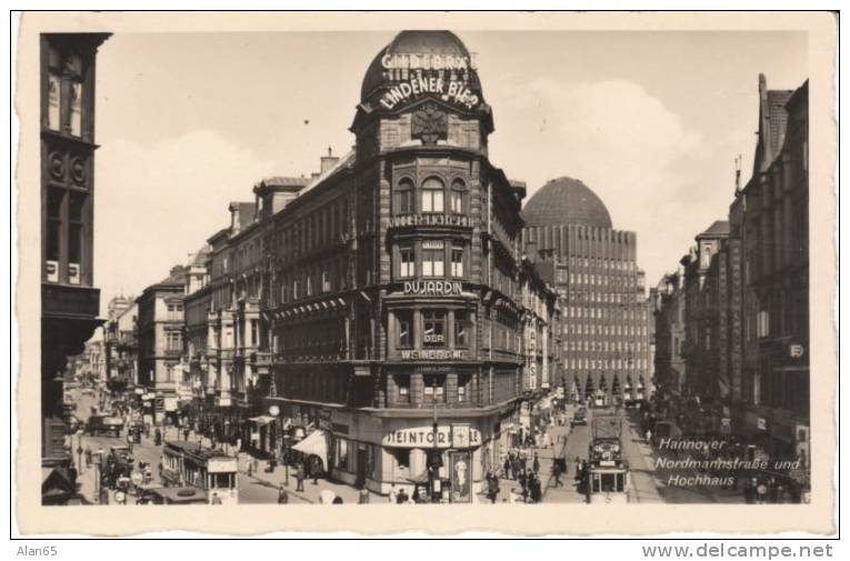 Hannover Germany, Nordmannerstrasse And Hochhaus, Animated Street Scene, Trolley, C1920s/30s Vintage Postcard - Hannover