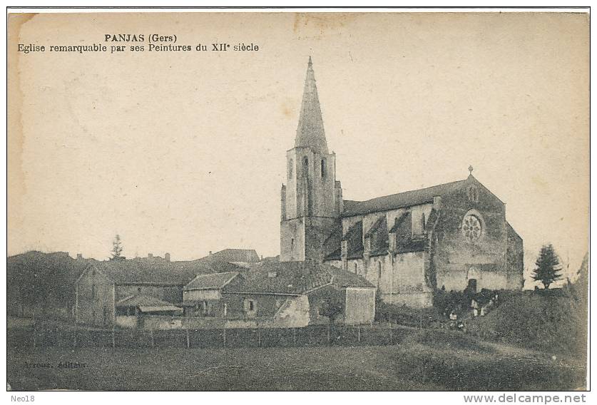 Panjas Eglise Remarquable Par Ses Peintures Du XII Siecle  Arrous Edit. Timbrée Panjas 1934 - Autres & Non Classés