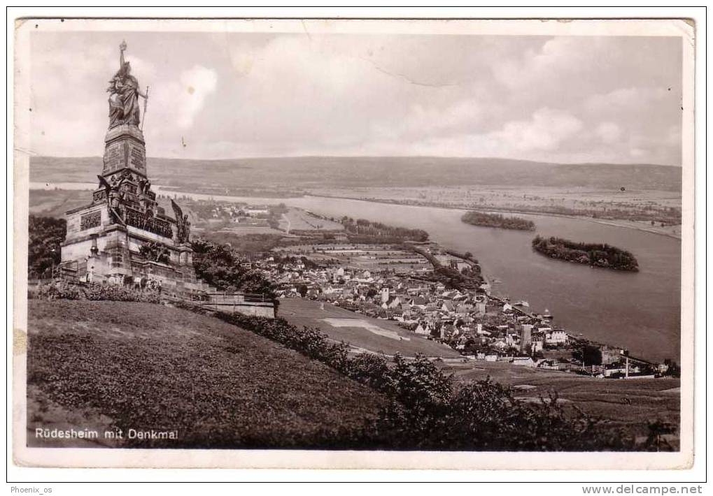 GERMANY - Rüdesheim , General View With Monument, Year 1952, Damagrd Stamps - Hoehr-Grenzhausen