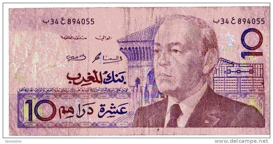 BILLET MAROC - P.63 - 1987 - 10 DIRHAMS (VOIR SIGNATURES) - HASSAN II - Maroc