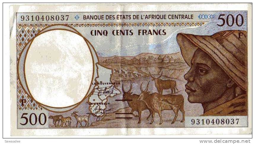 BILLET CENTRE AFRIQUE - BANQUE DES ETATS DE L"AFRIQUE CENTRALE - P.301F - 1993 - BAOBAB - ANTILOPES - VACHES - Zentralafrik. Rep.