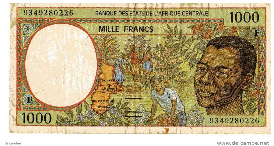 BILLET CENTRE AFRIQUE - BANQUE DES ETATS DE L"AFRIQUE CENTRALE - P.302F - 1993 - CAFEIER - COUPE DE BOIS - Centraal-Afrikaanse Republiek