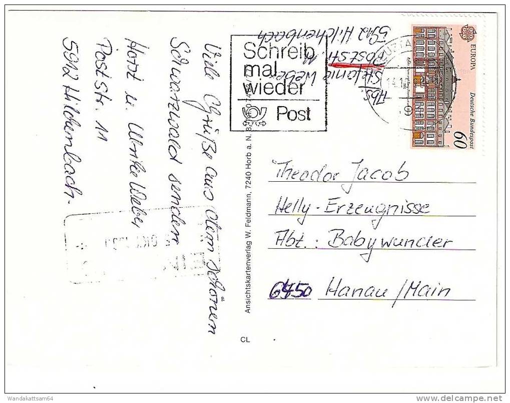 AK Langenbrand Schwarzwald Mehrbildkarte 6 Bilder mit Freischach 14.10.90 - 14 591 KREUZTAL nach 6450 Hanau / Main