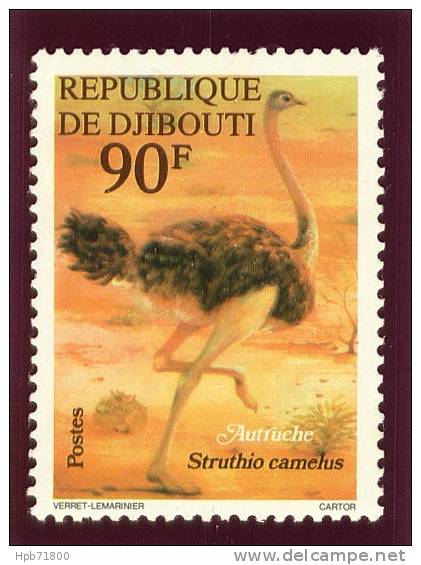 Timbre-poste Neuf Sans Gomme - Oiseaux Autruche - N° 463 (Yvert) - République De Djibouti 1977 - Djibouti (1977-...)