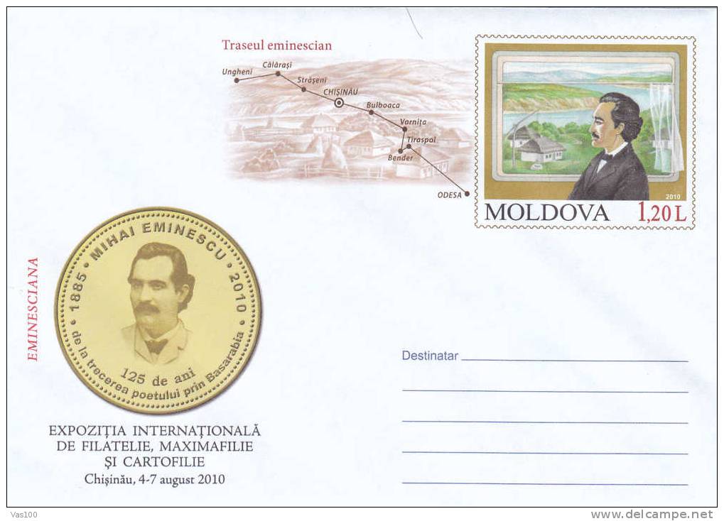 Moldova  Mihai Eminescu In Basarabia! 2010 Cover Stationery Entier Postaux . - Moldova