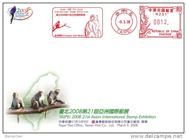 FDC Taiwan 2008 Rock Monkey Meter Stamp Map (5-3 Of TAIPEI 2008) - FDC