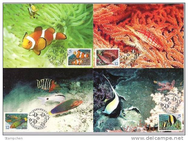 Maxi Cards Taiwan 2006 Coral Reef Fish Stamps Fauna Marine Life - Maximumkarten