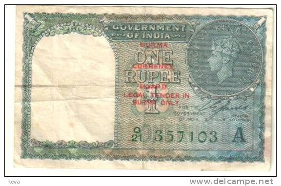 BURMA INDIA  BRITISH 1 RUPEE KGVI HEAD FRONT & COIN BACK O/P DATED 1940(1945) P.(?) F READ DESCRIPTION !! - Myanmar