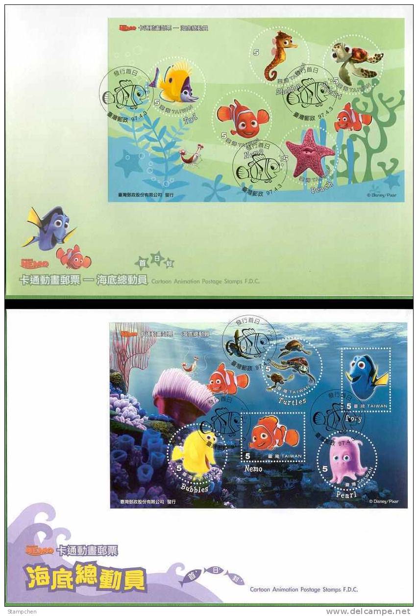 FDC 2008 Nemo Cartoon Stamps S/s Movie Fish Sea Horse Turtle Octopus Shrimp - Crostacei