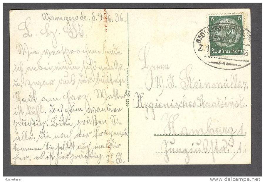 Germany PPC Wernigerode Harz Schloss Mit Blick Ins Mühlental BAD HARZBURG-HALBERSTADT Bahnpost 1936 Cancel (2 Scans) - Wernigerode