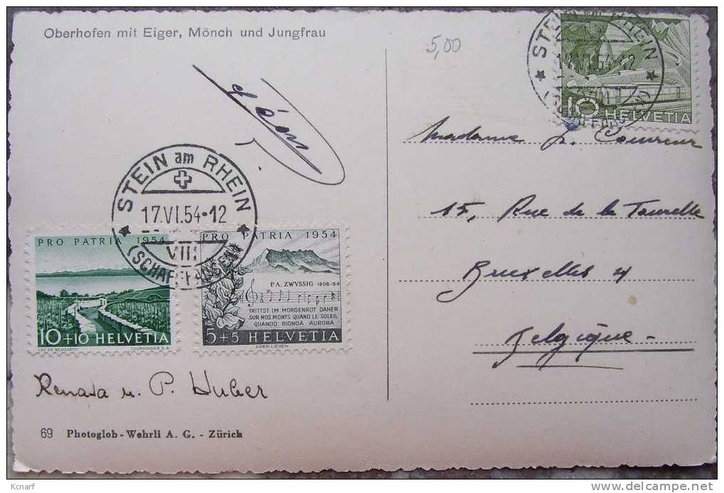 CP De OBERHOFEN Mit Eiger " Mönch Und Jungfrau " Avec Les N° 597 & 598 Oblitéré De STEIN Am RHEIN . - Lettres & Documents