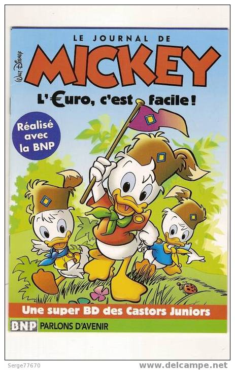 Journal De Mickey Castors Juniors Donald Duck Riri Fifi Loulou Ducobu Euro BNP Banque Monnaie Europe Paiement Picsou - Advertisement