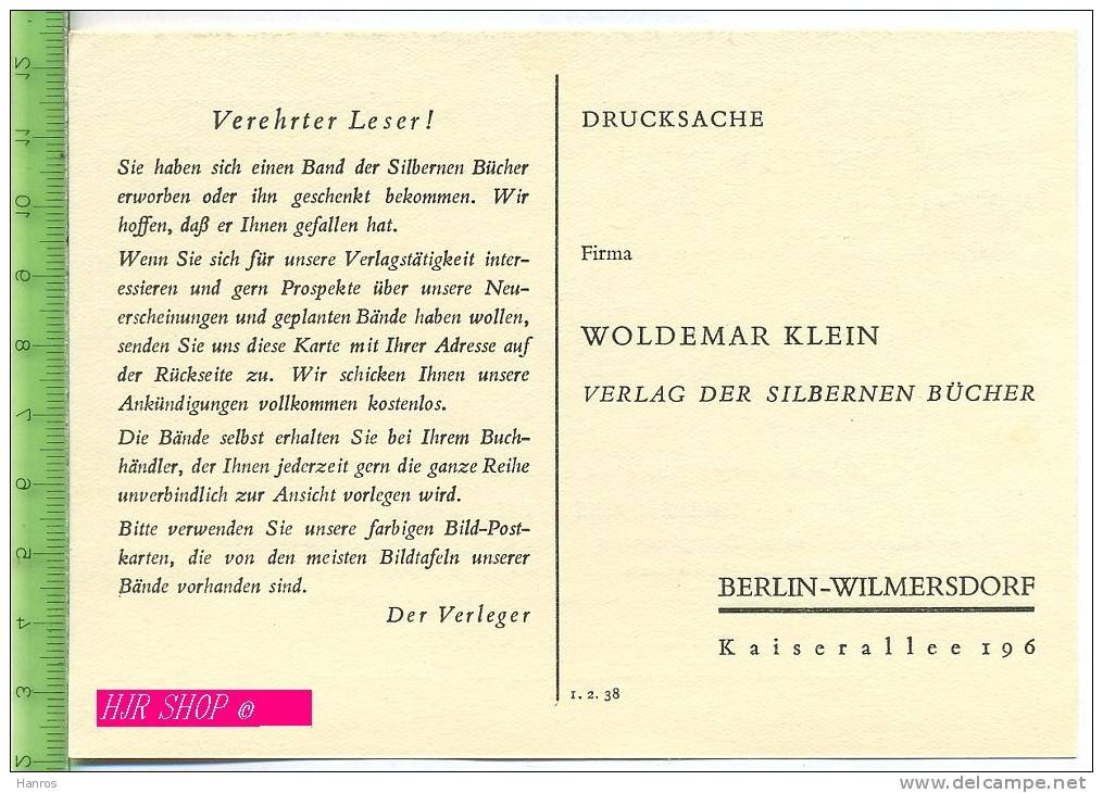 Postkarte, Verlag Der Silbernen Bücher - Wilmersdorf