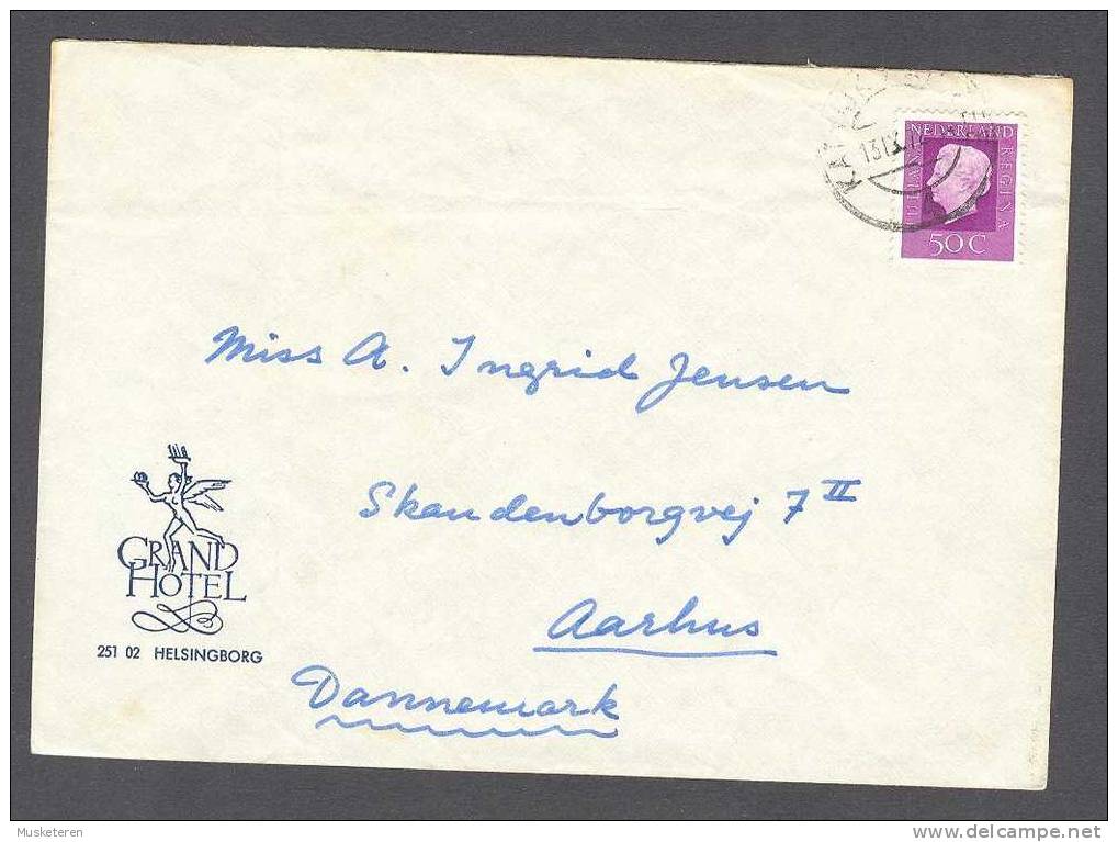 Netherlands GRAND HOTEL Helsingborg (Sweden) Cover Posted W. Queen Königin Juliane 1972 To Aarhus Denmark - Lettres & Documents