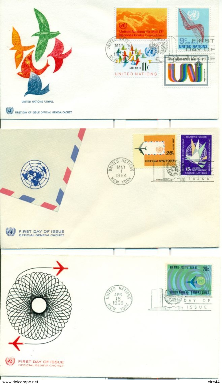 United Nations New York 7 FDC Definitive Issue Air Mail Dauerserie - Lots & Serien