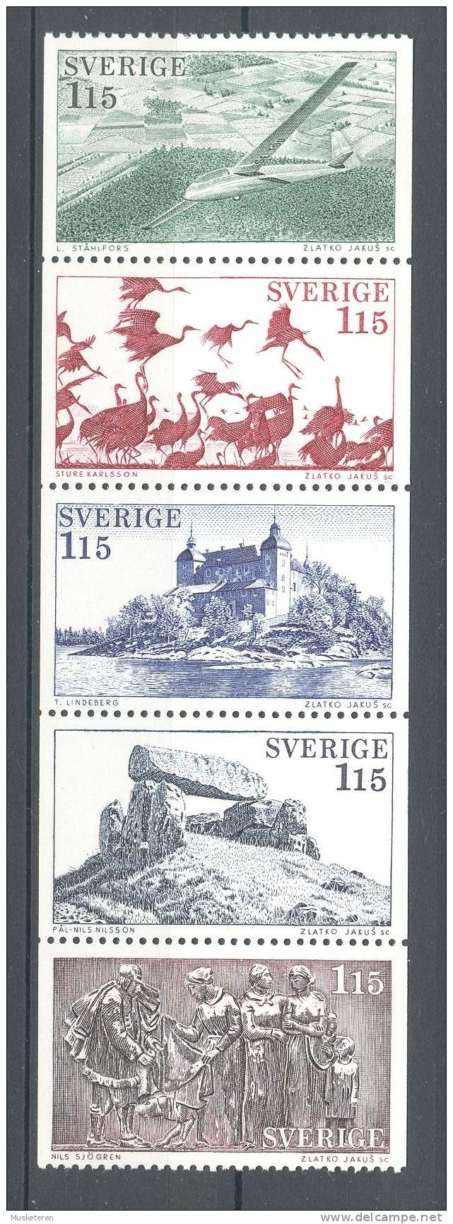Sweden 1978 Zusammendruck MH-MiNr. 68 (Mi. 1028-32)  1.15 Kr Tourism Tourismus - Västergötland 5-Stripe MNH** - Unused Stamps