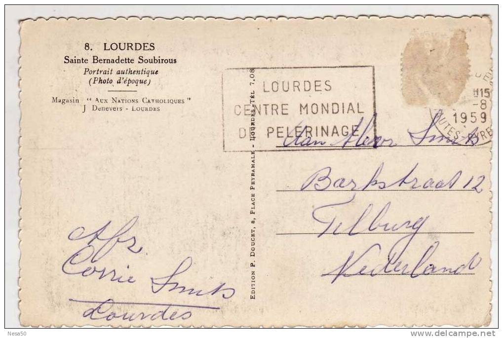 Lourdes Sainte Bernadette Soubirous Kaart Uit 1959 - Luoghi Santi