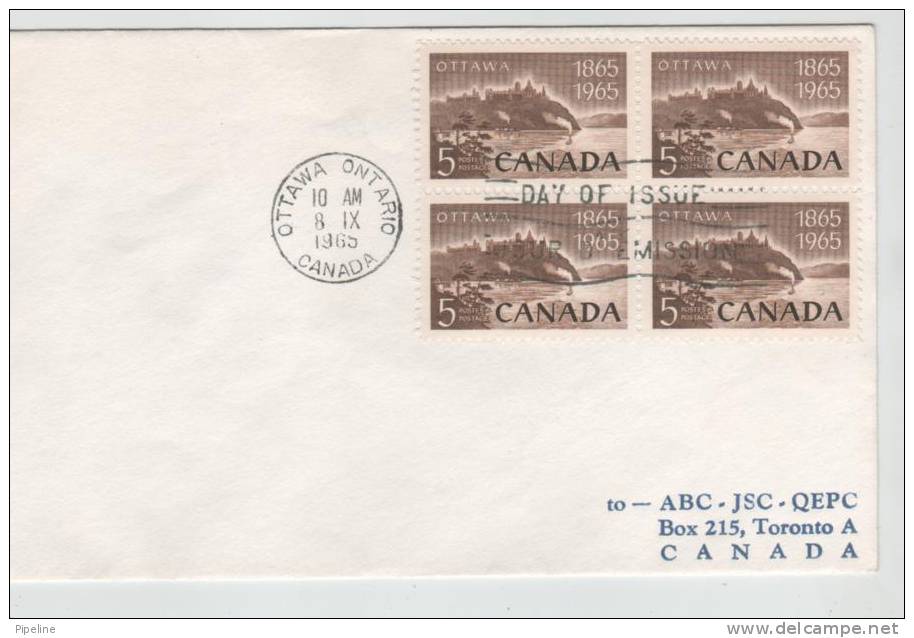 Canada FDC 8-9-1965 Block Of 4 OTTOVA  Sent To Denmark - 1961-1970